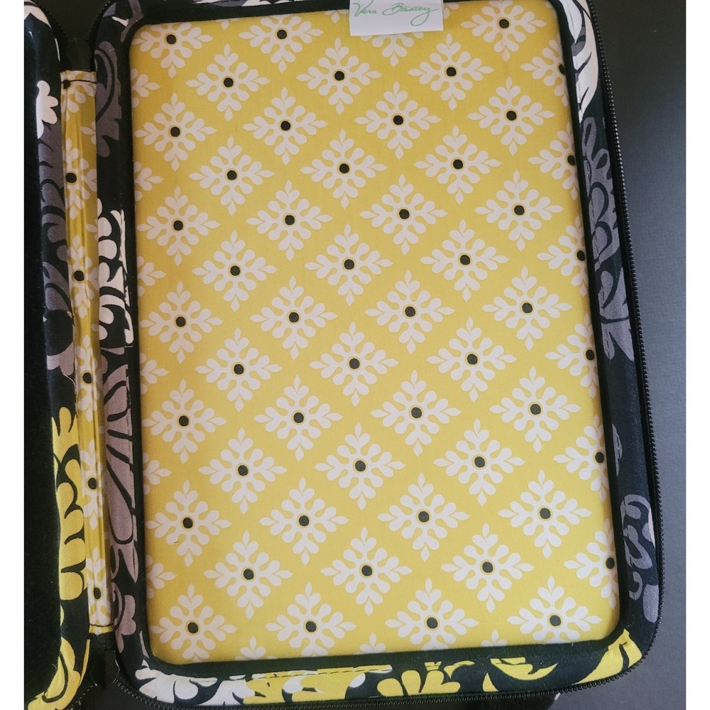 Vera Bradley Baroque Mini Laptop Case Hard Shell Tablet Bag Floral Yellow Gray - Picture 4 of 5